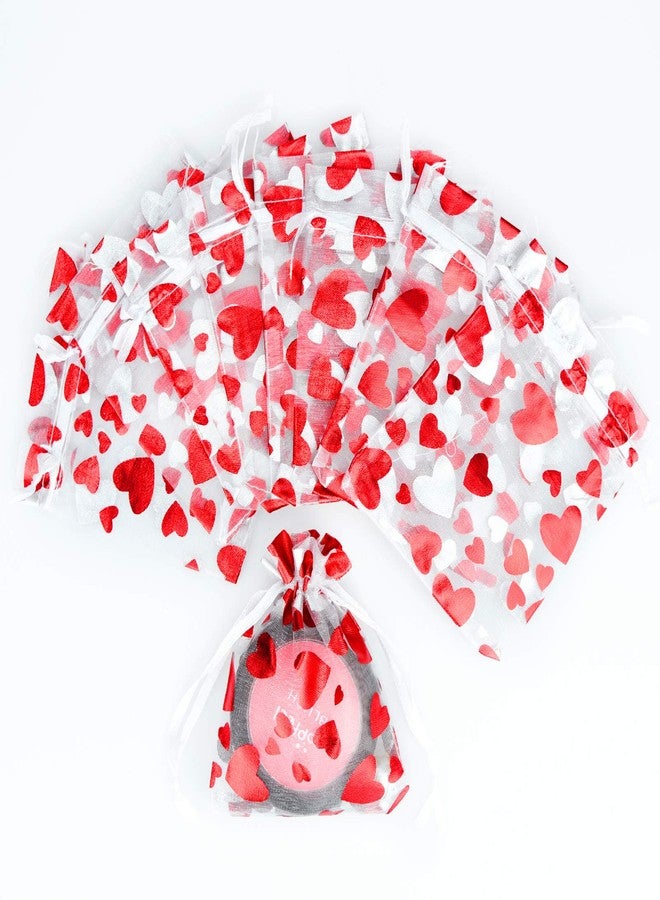 Bskifnn 100PCS Love Heart Printed Valentine Candy Bags Organza Bags Gift Jewelry Bags for Wedding Valentine's Day Mother's Day Party 8x10cm - Image 4
